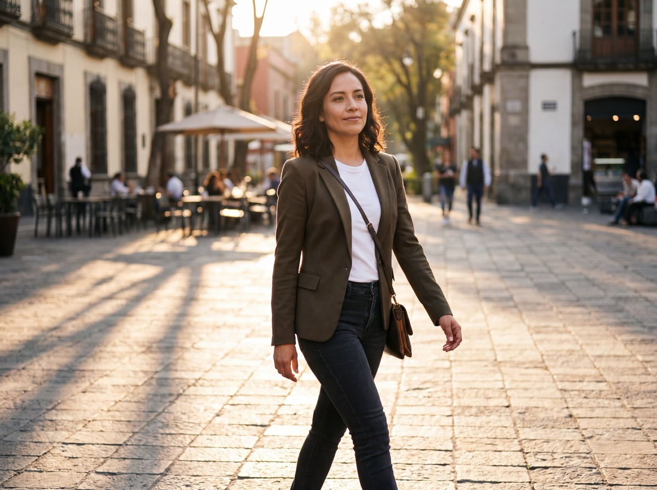 Mujer con postura natural y relajada, libre y derecha — resultado emocional